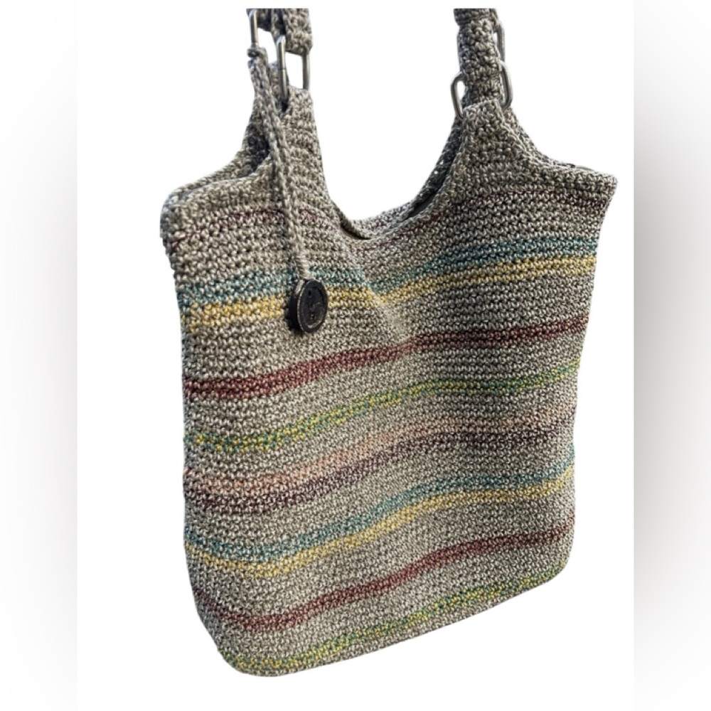 THE SAK VOYAGER CROCHET STRIPED BELLE SHOULDER TOTE BAG PURSE WITH CHARM